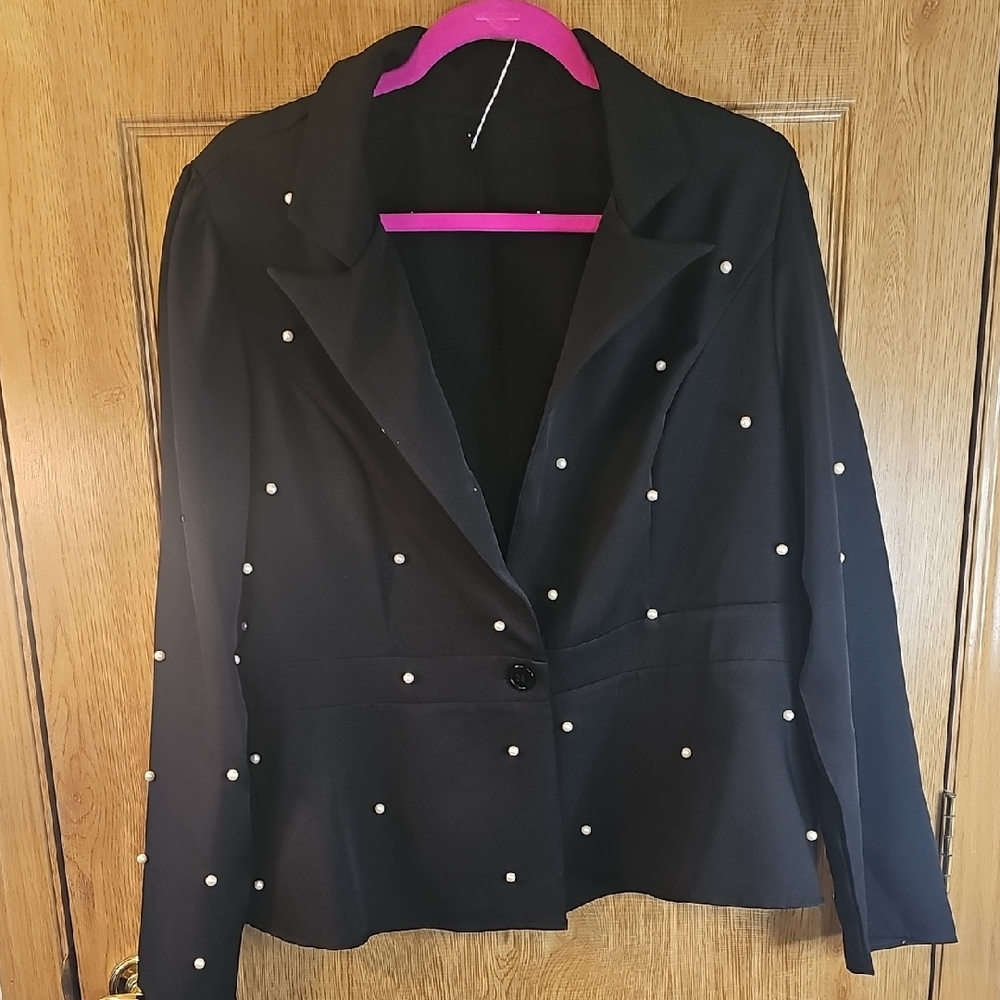 SHEIN Black Blazer with Pearl Accents